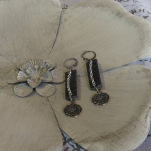 Longues Boucles d'Oreilles Femme en Ardoise et Mélal, Création Unique