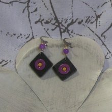 Boucles d'Oreille Emaillées Jaune et Violet sur Ardoise, Création Unique