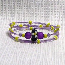 bracelet trois rangs violet jaune et blanc silicone violet