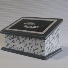 Boite Coffret en Ardoise et Bois, motif Plumes, Création Unique