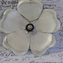 Pendentif Rond en Ardoise et Métal Argenté,Création Unique