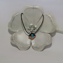 Pendentif ardoise cuivré et turquoise sur cordon cuir, création artisanale