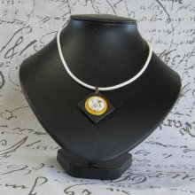 Pendentif Collier en Ardoise pour Femme Jaune et Blanc, Création Unique