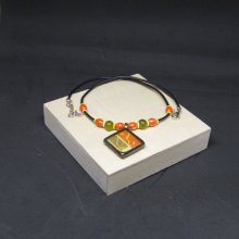 Collier pour Femme en Ardoise Orange et Vert, Création Unique