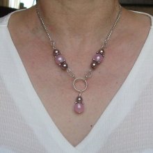 collier shabby chic rose poudré et marron glacé sur chaine