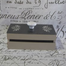 Boite de Rangement Vintage Moderne en Ardoise et Bois, Beige et Blanche, Création Unique