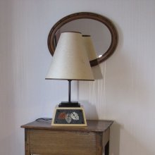 Grande Lampe a Poser en Ardoise Emaillée et Bois, Création Unique