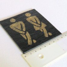 Plaque de Porte pour les Toilettes réalisée en Ardoise Emaillée Doré, Création Réalisée dans mon atelier