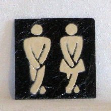 Plaque de Porte 'TOILETTES' en Ardoise Emaillée Ivoire, a  Poser sans Trou, Création Originale