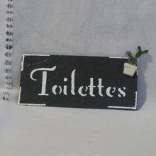 Plaque de Porte en Ardoise Emaillé Blanc motif Cactus, Création Originale