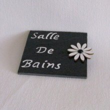 Plaque de Porte pour Salle de Bains en Ardoise Emaillée Blanc, Création Fait Main