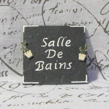 Plaque de Porte 'Salle de Bains' en Ardoise Emaillée Motif Cactus a poser Sans Trou, Création originale