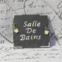 Plaque de Porte 'Salle de Bains' en Ardoise Emaillée Motif Cactus 