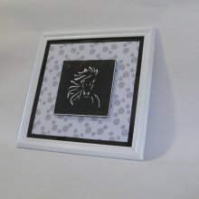 Cadre Tête Cheval Emaillée sur Ardoise Blanc et Noir, Création Unique
