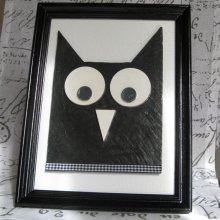 Tableau hibou Stylisée en Ardoise, Création Unique