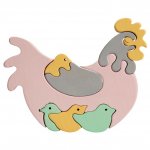 Puzzle en bois enfant La Poule et poussins tons pastels