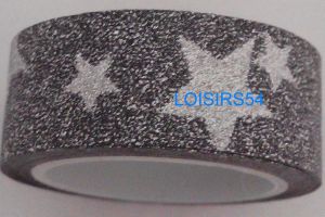 Ruban Masking tape pailleté etoile gris