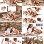 Feuilles 3D chat brun et chien