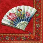 Serviette Asie et éventail 33 cm X 33 cm 3 plis