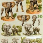 Feuilles 3D Eléphants à découper