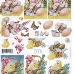Feuille 3D lapin Pâques et poussin