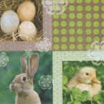 Serviette papier lapin Pâques et poussin 33 cm X 33 cm 
