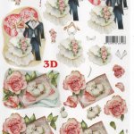 Mariage et rose rouge feuille 3D pour carte 3D