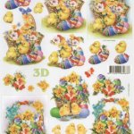 Feuille 3D poussin Pâques et oeuf couleur