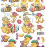 Feuille 3D poussins Pâques et fleurs