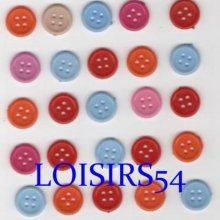 Lot de 25 boutons couleurs clairs et rouge de 13 mm pour la couture