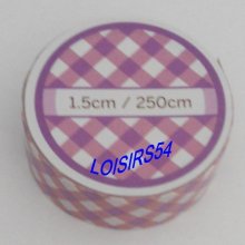 Ruban adhésif vichy violet et blanc 1,5 cm x 250 cm