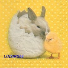 Serviette papier lapin brun et poussin - 33 cm x 33 cm