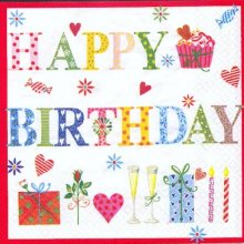 Serviette papier motif anniversaire 33 cm X 33 cm 3 plis