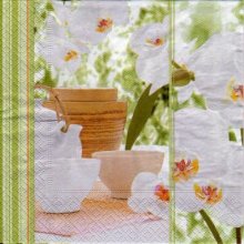 Serviette papier Asie et fleurs blanche 33 cm X 33 cm 3 plis