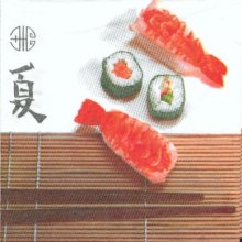 Serviette Asie Sushis et thon 33 cm X 33 cm 3 plis