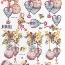 Feuilles 3D boules de Noël et coeur