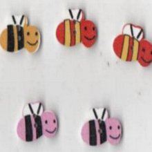 Boutons bois motif guêpes lot de 5 pièces 2 cm
