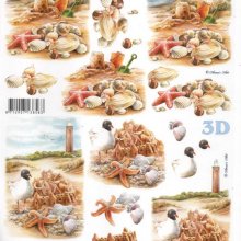 Feuilles 3D château de sable et mer