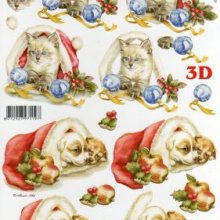 Feuilles 3D chats et boule de Noël