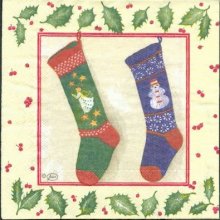 Serviette papier Noël et chaussette 33 cm X 33 cm 3 plis