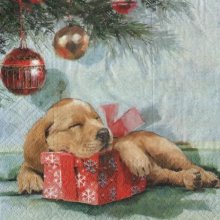 Serviette papier chiot et Noël 33 cm X 33 cm 3 plis