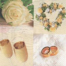 Serviette papier mariage fleurs et alliances 33 cm x 33 cm