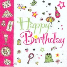 Serviette papier motif anniversaire gâteaux et cadeaux 