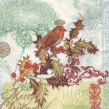 Serviette papier houx et Noël 25 cm X 25 cm 3 plis