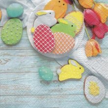 Serviette papier lapin de Paques et oeufs couleurs