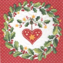 Serviette papier Noël et houx 33 cm X 33 cm 3 plis