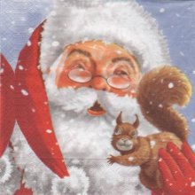 Serviette papier Père Noël et écureuil 33 cm X 33 cm 3 plis