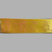Rubans satin jaune motif poussin 25 mm
