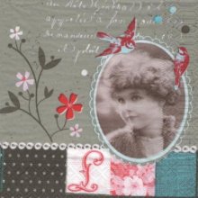 Serviette papier vintage et jeune fille 33 cm x 33 cm