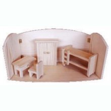 Maison de poupée miniature chambre en bois avec armoire + table 36 cm